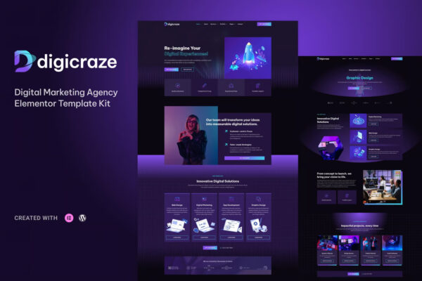 Digicraze - Kit de modelos Elementor Pro para agência de marketing digital