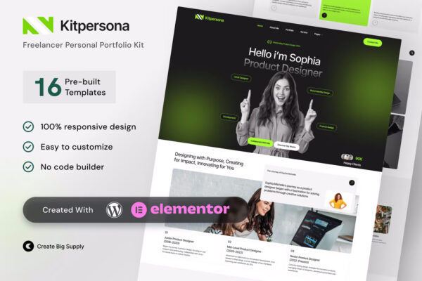 KitPersona - Kit de Modelos Elementor de Portfólio Pessoal para Freelancer